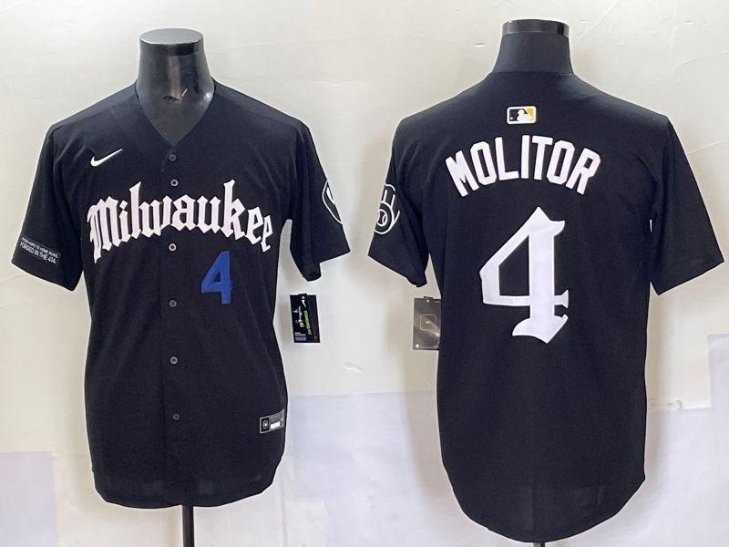 Men 2025 Milwaukee Brewers #4 Molitor Black Five generations Joint Name Nike MLB Jersey style 5->milwaukee brewers->MLB Jersey